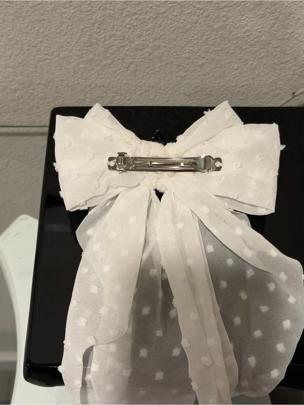 White Fabric “Marie” Bow Hair Clip